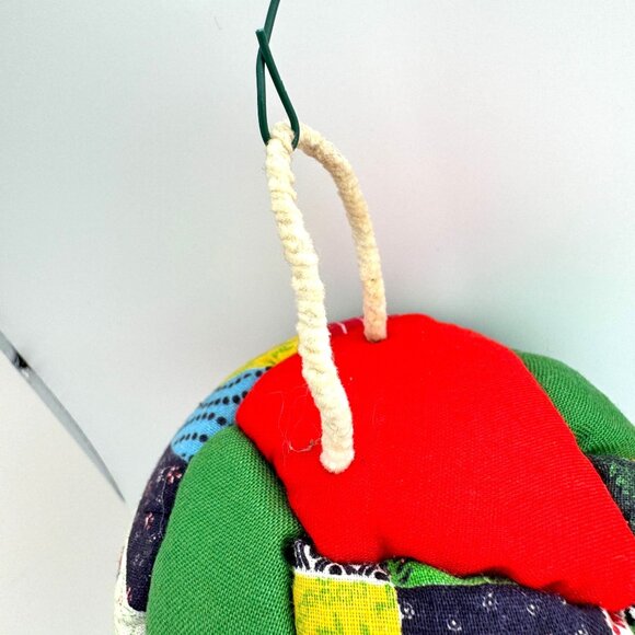 Vintage Quilted Patchwork Fabric Ball Christmas Ornament Set of 2 Boho Rustic - Picture 5 of 11